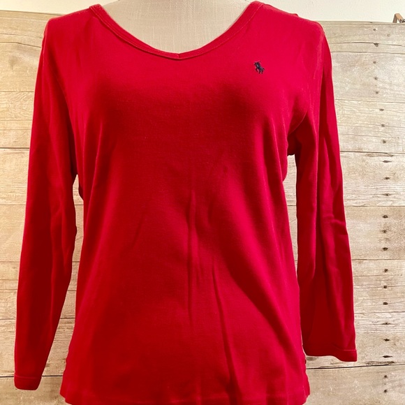 Ralph Lauren Polo Sport V-neck 3/4 Sleeve Tee Shirt in Red Size Large - Picture 2 of 8